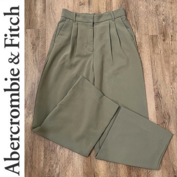 Abercrombie & Fitch Women's Sloane Tailored Wide Leg Trousers Olive Green 28/6s - Picture 1 of 12